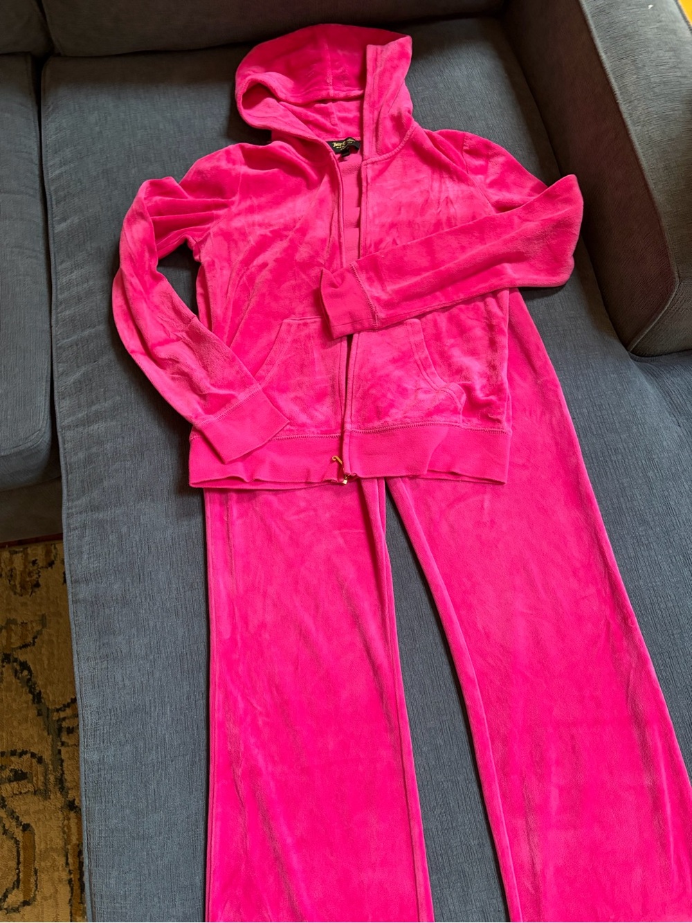 Juicy Couture Bright Pink Velour Hoodie & Pants Set